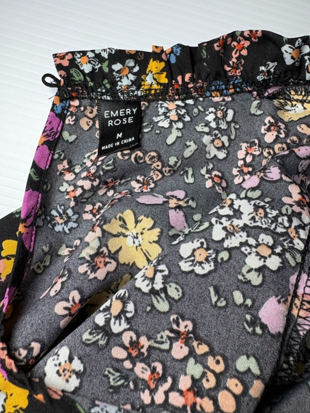 Women's Black Floral Long-Sleeve Blouse - Pink, Yellow, Blue Print - Picture 3 of 6